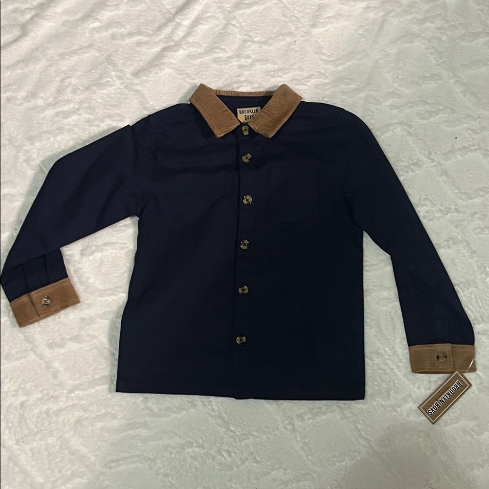 KIDS 🧒 Navy and Tan Button Down Shirt